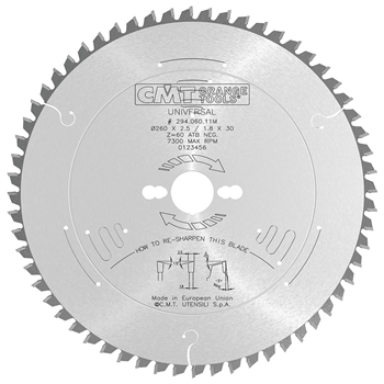 CMT rundsavklinge 260x2,5x30mm Z60 W NEG