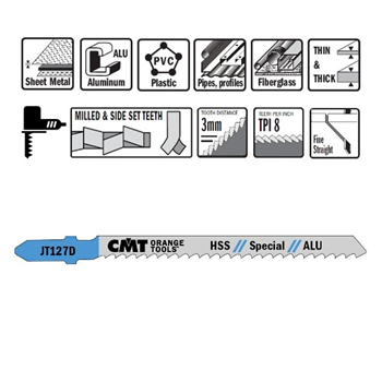 CMT stiksavklinge 75mm t/metal/alu 3-15mm, pk a 5. T127D